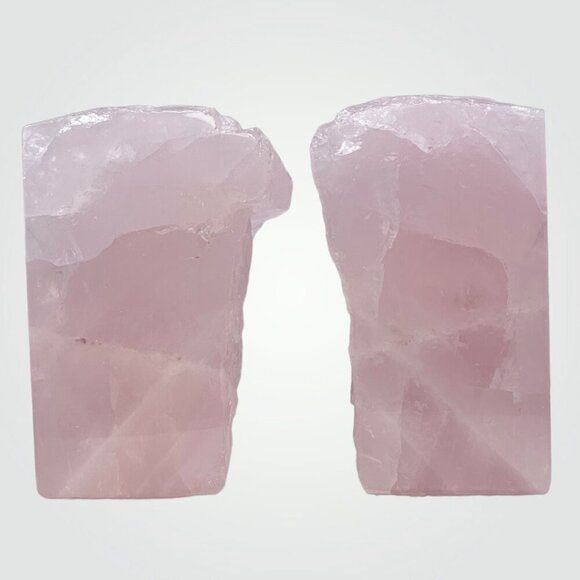 Pink Crystal Bookends Rose Quartz Stone w Natural Black Tourmaline Markings (AM) - Picture 4 of 10